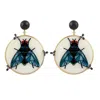 Artisan Women's Yellow Gold Dangle Earrings With Picture Bakelite, Diamonds & Enamel In White