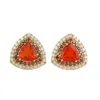 Artisan Women's Yellow / Gold Fire Opal Pave Diamond Geometric Earrings In Yellow Gold In Red