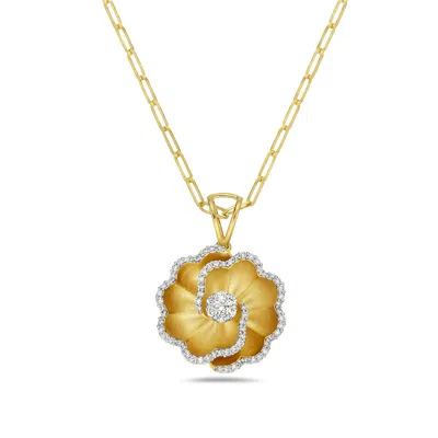 Artisan Women's Yellow / Gold Luxury Flower Pendant In 14k Yellow Gold With Diamond