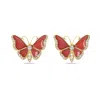 Artisan Women's Yellow / Gold / White 18k Yellow Gold Diamond Butterfly Stud Earrings With Red Enamel In Red