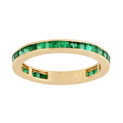Artisan Women's Yellow / Green 18k Yellow Gold Band Ring With Natural Emerald Gemstones