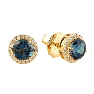 Artisan Women's Yellow / Orange / Blue Gold Pave Diamond Natural Topaz Gemstone Stud Earrings Handmade