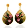 Artisan Women's Yellow / Orange / Gold Onyx & Citrine Prong Diamond Picture Enamel Dangle Earrings In Gold