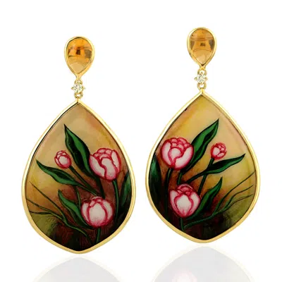 Artisan Women's Yellow / Orange / Gold Onyx & Citrine Prong Diamond Picture Enamel Dangle Earrings In Gold In Multi