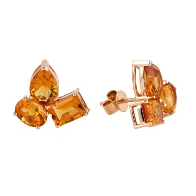 Artisan Women's Yellow / Orange / Rose Gold 18k Rose Gold Natural Citrine Gemstone Stud Earrings In Brown