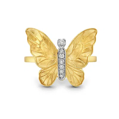 Artisan Women's Yellow / Orange / White Natural Diamond In Yellow Gold Butterfly Cocktail Ring