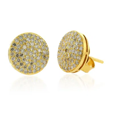 Artisan Women's Yellow / White 18k Yellow Gold Stud Earrings With Natural Round Diamond