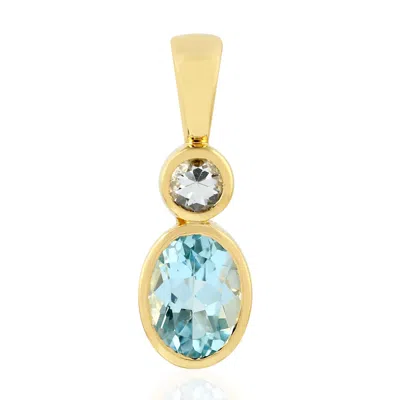 Artisan Women's Yellow / White / Blue 18k Yellow Gold Pendant With Blue Topaz & White Sapphire Gemstones