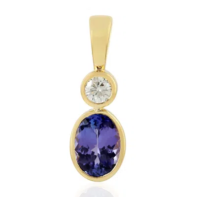 Artisan Women's Yellow / White / Blue 18k Yellow Gold With Diamond Tanzanite Gemstone Pendant
