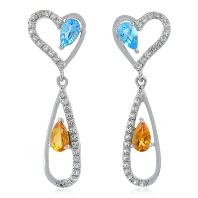 Artisan Women's Yellow / White / Blue White Gold Dangle Earrings With Citrine, Blue Topaz & Diamonds In Multi