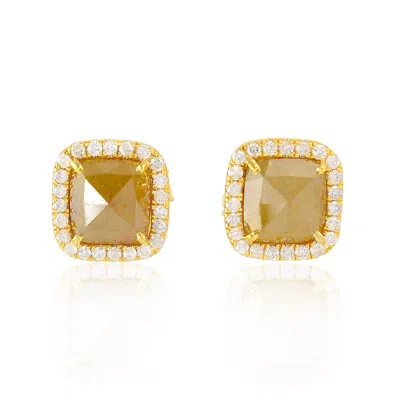 Artisan Women's Yellow / White / Brown Designer Square Ice Diamond Stud Earrings In 18k Gold
