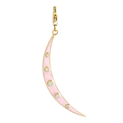 Artisan Women's Yellow / White / Gold 18k Gold Crescent Moon Pendant With Natural Diamonds & Enamel In Multi