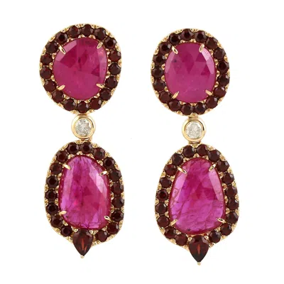 Artisan Women's Yellow / White Statement Ruby & Red Garnet Pavé Diamond Earrings In Gold