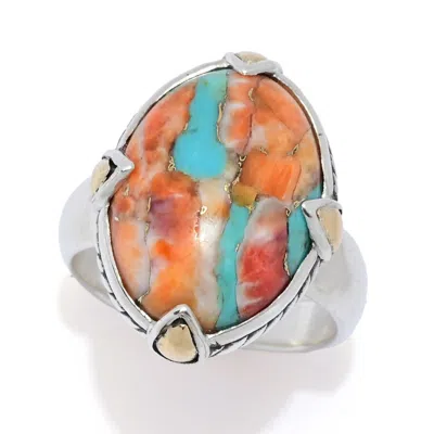 Artisan-silver-by-samuel Artisan Silver By Samuel B. 18k Gold Accented Turquoise & Spiny Oyster Ring In Multi