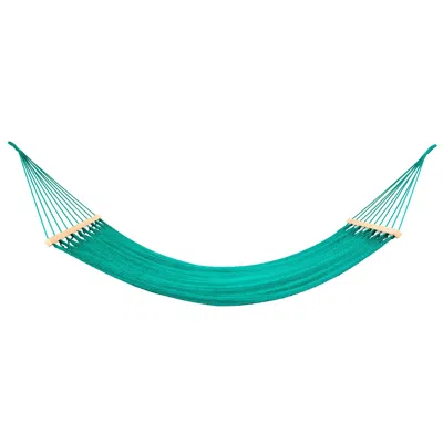Artissanos Teal Green Cotton Hammock - Teak Wooden Bar