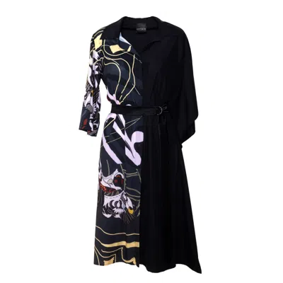 Artista Women's Black Bath Yin Asymmetric Printed Dress