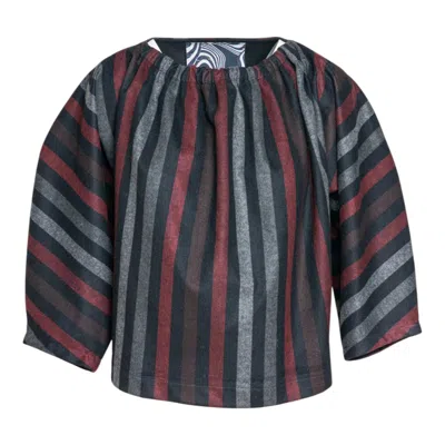 Artista Women's Black / Grey / Red Aurea Striped Oversized Pullover In Black/grey/red
