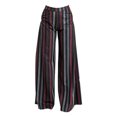 Artista Women's Black / Grey / Red Step Striped Palazzo Pants In Black/grey/red