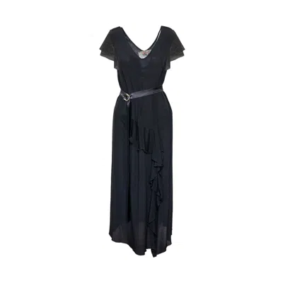 Artista Women's Black Nuut Mesh Frill Maxi Dress
