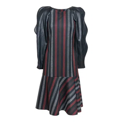 Artista Women's Black / Red / Grey Aurea Striped Midi Dress In Black/red/grey