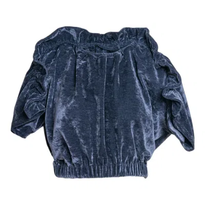 Artista Women's Blue Poppy Velvet Cropped Top