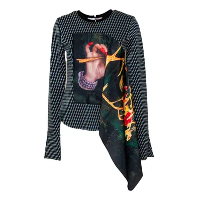 Artista Women's Gift Printed Satin Scarf Top In Black/blue