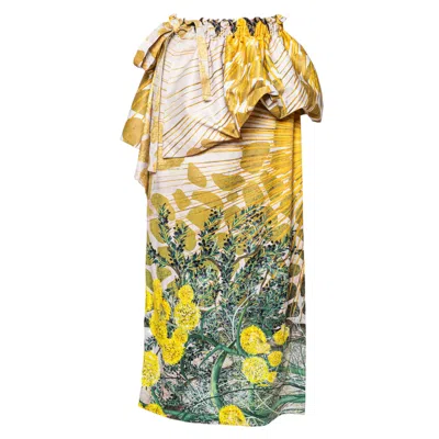 Artista Women's Gold Fennel Pencil Skirt With Ruffled Belt In Yellow