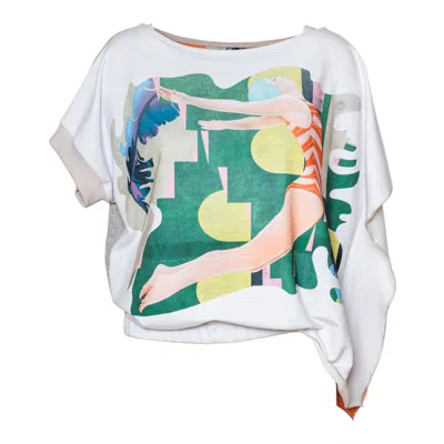Artista Women's White Jump Green Asymmetric Top