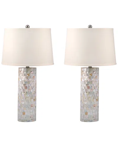 Artistic Home & Lighting Mother Of Pearl Cylinder Table Lamps Set Of 2 In Metallic