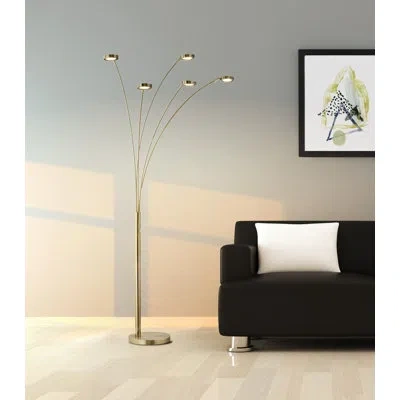 Artiva Usa 73" Led 5-arched Floor Lamp With Touch Dimmer In Antique Brass
