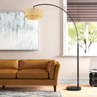 Artiva Usa Double Shade 82" Led Swing Arm Floor Lamp In Tan