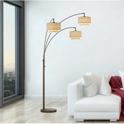 Artiva Usa Lumiere Iii 80 Led Arched Floor Lamp With Double Layer Shade In Antique Bronze,tan