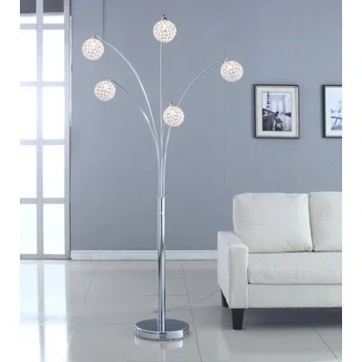 Artiva Usa Manhattan Crystal 84" Arched Floor Lamp In Shiny Silver