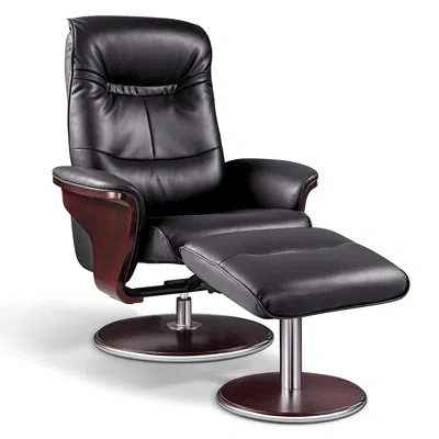 Artiva Usa Milano 29.5" Wide Faux Leather Manual Swivel Standard Recliner With Ottoman In Black