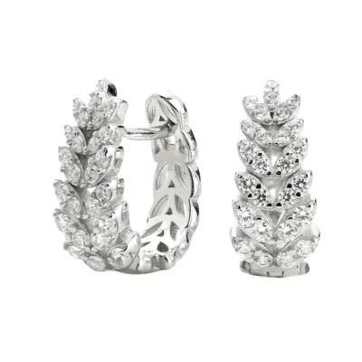 Artizan Joyeria Women's Leaf Crystal Huggie Hoop Earrings In Silver