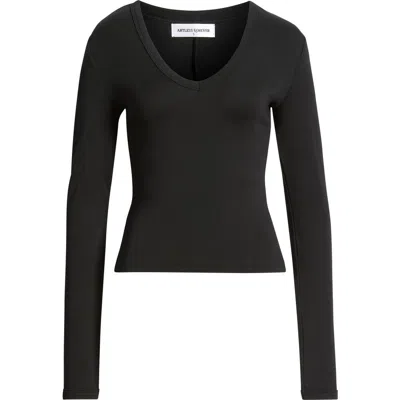 Artless Forever Reed Long Sleeve Scoop Neck Top In Black