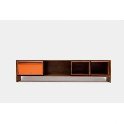 Artless Low Units Solid Wood Tv Stand For Tvs Up To 88" In Walnut,orange