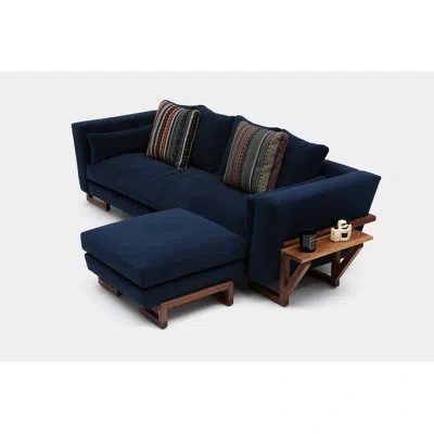 Artless Lrg 98" Velvet Flared Arm Sofa With Reversible Cushions In Foam Linen Blend,walnut