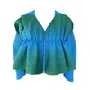 Arto. Women's Blue / Green Flower Flared Knitted Cardigan Coat-blue In Blue/green