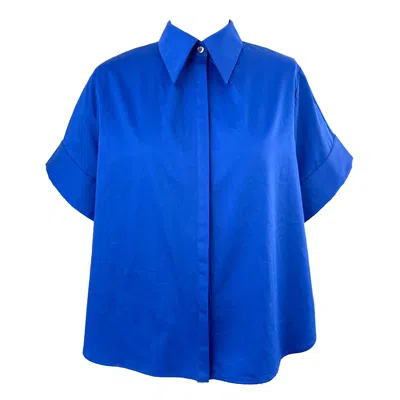 Arto. Women's Be Bright & Excited Cuff Short Sleeve Flared Shirt - Royal Blue