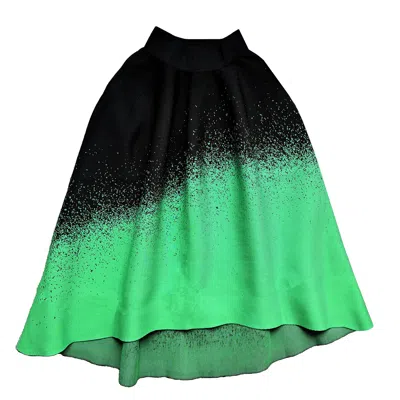 Arto. Women's Black / Green Crazy Brain Graduation Knit Midi Skirt- Green In Black/green