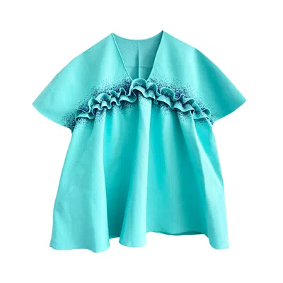 Arto. Women's Blue Aqua Ruffles Flared Knitted Top - Limited Edition