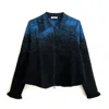Arto. Women's Blue / Black Knitted Ruffles Flared Polo Top Jacket In Blue/black