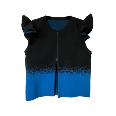 Arto. Women's Blue / Black Peace At Night Knit Sleeveless Vest Jacket With Detachable Sleeves - Blue In Multi