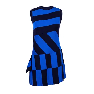 Arto. Women's Blue Bolding Stripes Asymmetric Mini Dress