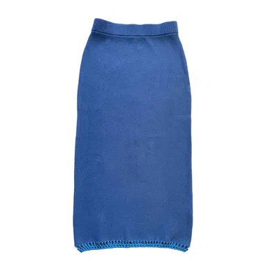 Arto. Women's Blue Crochet Hem Knit High Waisted  Pencil Skirt