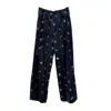 Arto. Women's Blue Floral Embroidery Velvet Wide Leg Pant In Blue