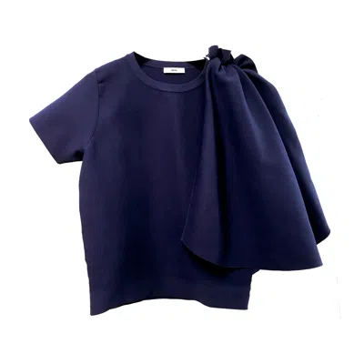 Arto. Women's Blue Ruffles Panel Knit Cape Top -navy