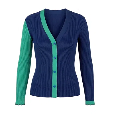 Arto. Women's Green / Blue Lace Trims Rib Short Cardigan - Green