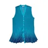 Arto. Women's Green Lurex Metallic Flying Knit Ribbed Sleeveless Cardigan Vest In Green
